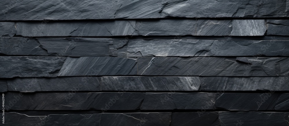 Fototapete high-resolution top-view image of a patterned black slate stone background with ample copy space.