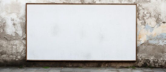 Wrinkled white poster with copy space image on textured wall in a frame for street art sticker mockup.