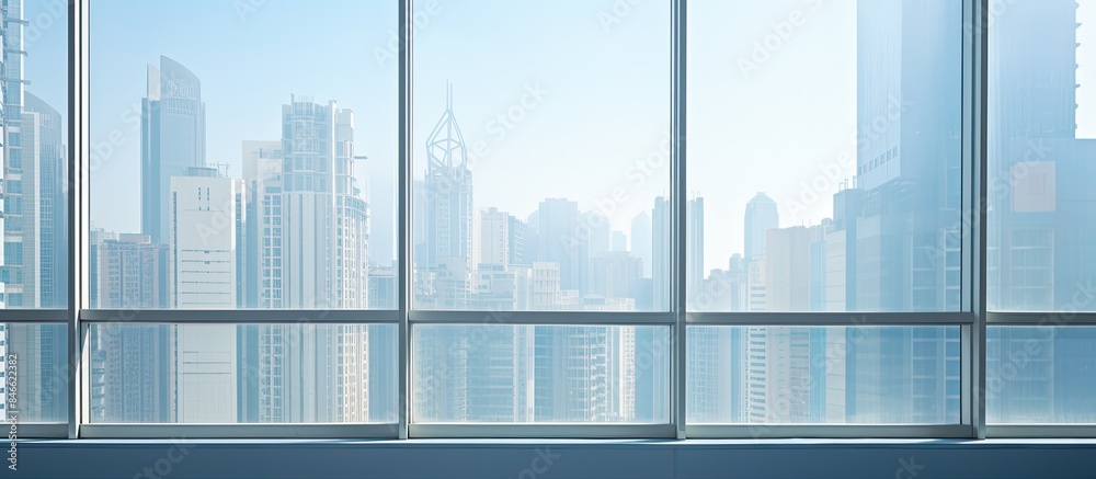 Poster Detailed image of a Hong Kong office building window soaking in sunlight with ample space for text or visual elements.