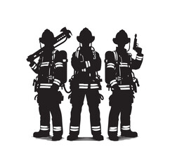 Firefighters pose silhouette vector illustration 