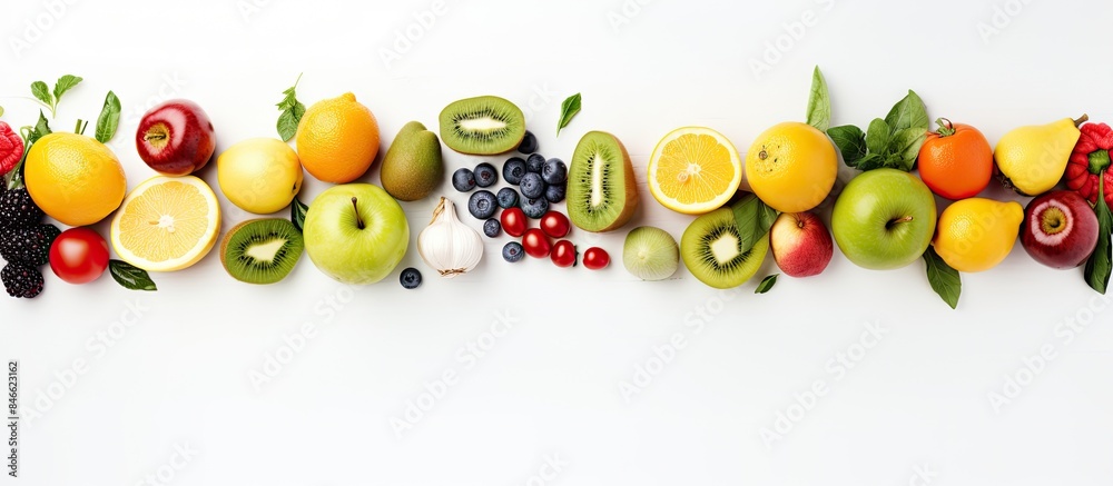 Leinwandbilder colorful array of fresh fruits and vegetables creating a panoramic food background with copy space i