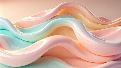 Fototapeta premium abstract background with plastic shiny waves, 3d, pastel colour, peach ang mint