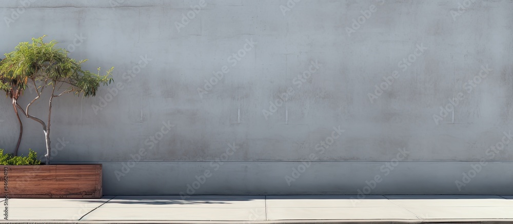Poster an urban concrete wall fragment with a building facade and an asphalt sidewalk, serving as a backgro