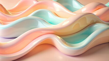 Obraz premium abstract background with plastic shiny waves, 3d, pastel colour, peach