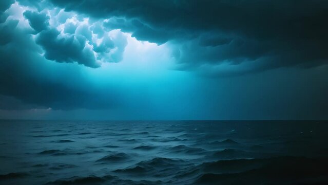 Stormy sea under blue clouds