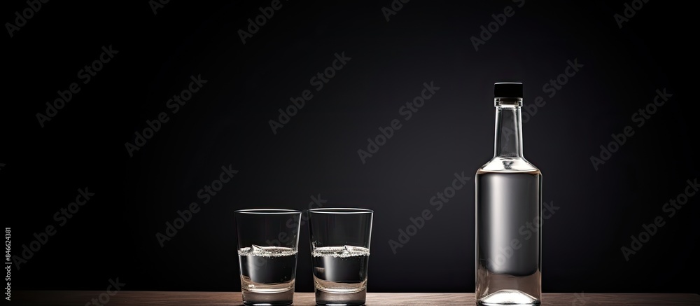 Poster Vodka bottle and glasses placed on the table with a blank space for additional images.