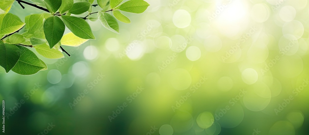 Fototapete Nature abstract background of fresh green leaves with blurred green bokeh from a tree, ideal for product display or advertising on social media with a spring or summer theme - copy space image.