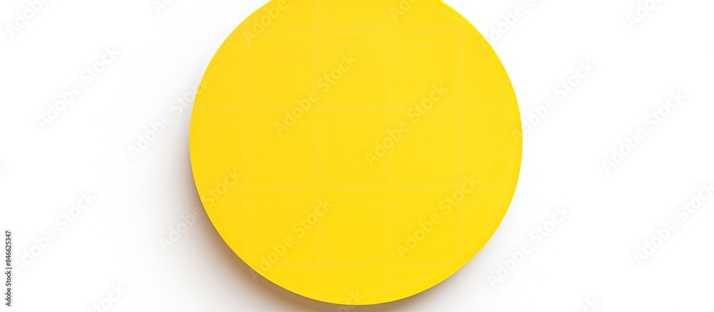 Poster Round yellow paper sticker label on a blank white background with copy space image.