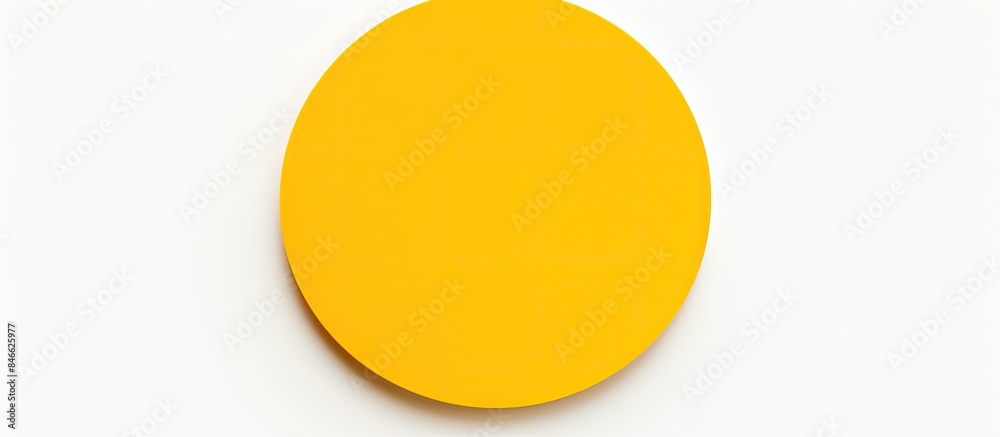Poster Round yellow paper sticker label on a blank white background with copy space image.