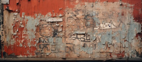 A weathered and peeling street poster with an old abstract design, offering a unique aesthetic with a striking appearance and copy space image.