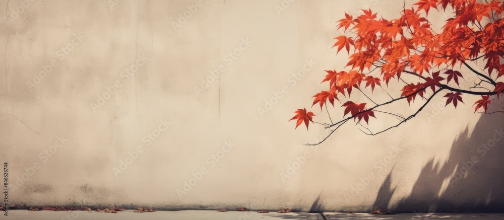 Aufkleber An abstract autumn scene with the shadow of maple tree leaves against a wall, providing a backdrop with copy space image.