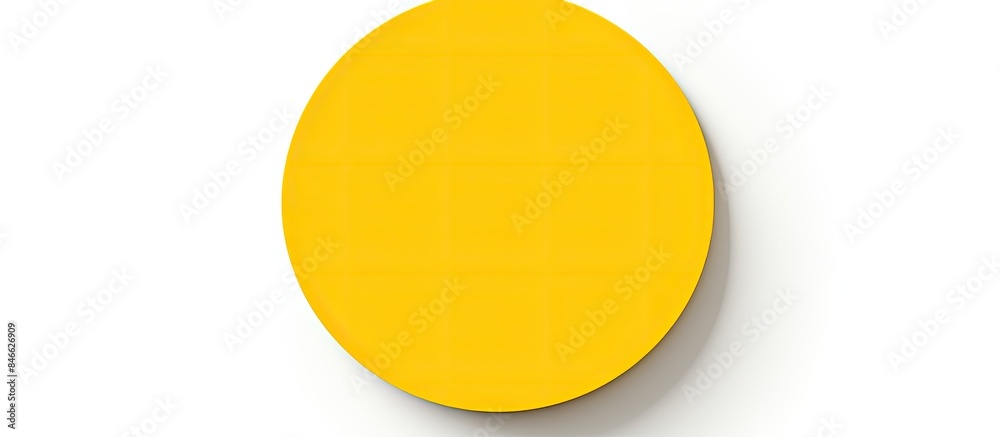 Poster round yellow paper sticker label on a blank white background with copy space image.