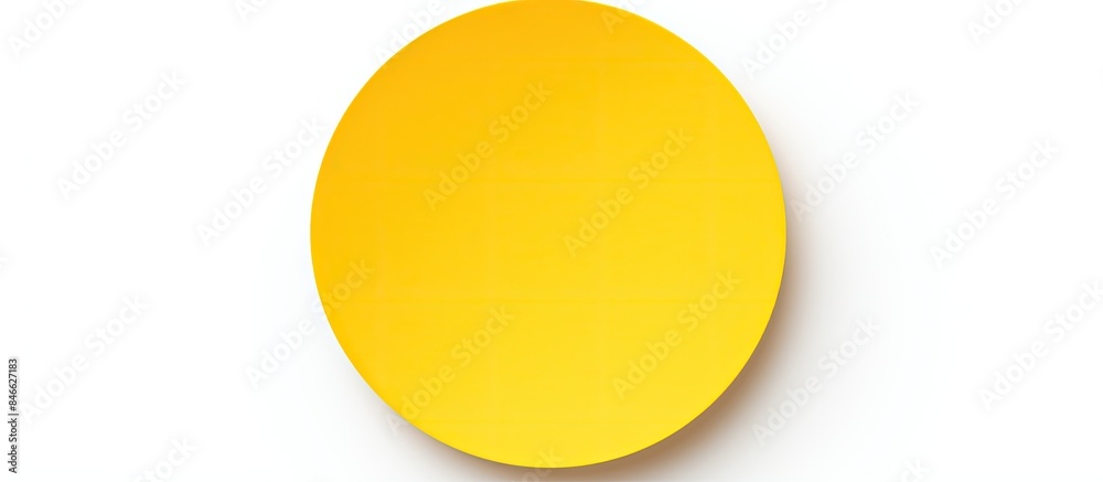 Poster round yellow paper sticker label on a blank white background with copy space image.
