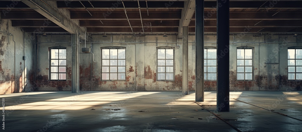 Poster a rundown living space inside a deserted building with a blank area for visuals - a copy space image