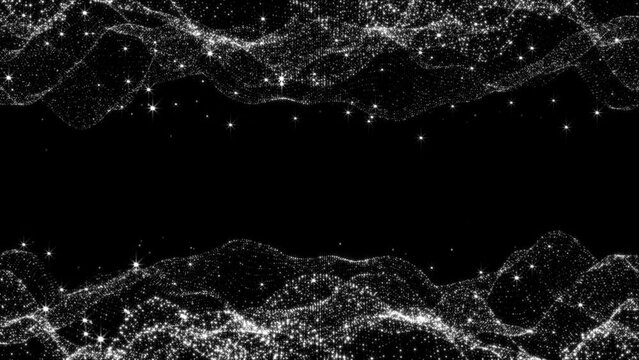 Cyberspace in digital background. Connection big data. Futuristic wireframe high tech particles form lines surface waves. Hi-tech information flow, blockchain, bigdata cyber digital technology 4K 3D