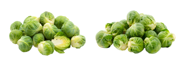 Fresh green Brussels sprouts ready to cook isolated on transparent background.