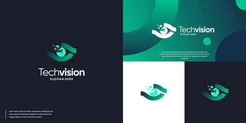 vision eye logo, with abstract modern concept, digital technology, logo design template. © dhulpikir