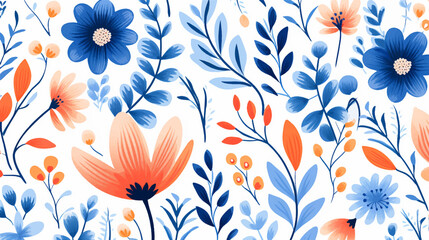 Scandinavian style floral seamless pattern of colorful flowers element summer illustration
