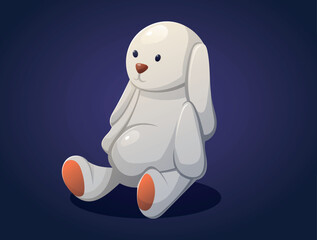 Cute toy baby plush white hare. Vector isolated cartoon rabbit illustration.