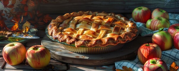 Apple pie baking competition with pie enthusiasts, culinary skills and sweet indulgence, 4K hyperrealistic photo.