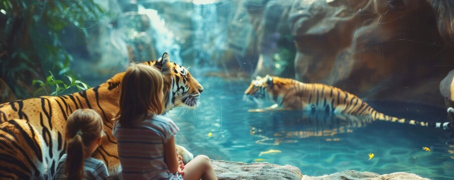 Family visiting a zoo for National Animal Shelter Appreciation Week, November 7th, learning about and supporting shelters, 4K hyperrealistic photo.