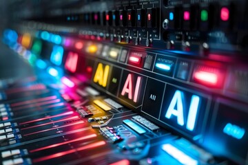 Obraz premium AI digital overlay on a human head silhouette with vibrant colors, representing advanced technology and artificial intelligence