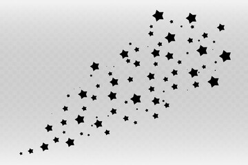 Shooting Star Black. Shooting star with an elegant star trail on a white background. Festive star sprinkles, powder. Vector png.	