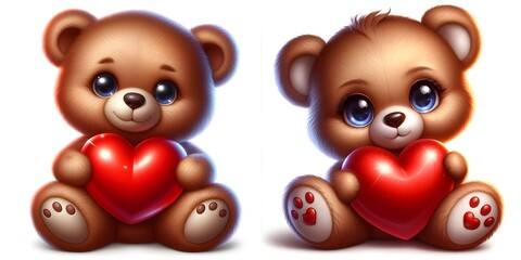 Obraz premium Adorable Teddy Bear with Red Heart for Valentines day PNG on a white background
