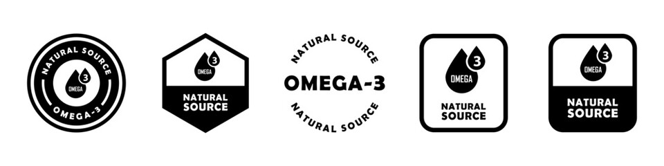 Natural Source of Omega-3. Vector signs for product packaging label.