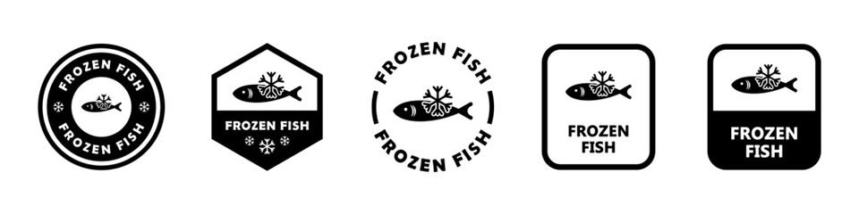Frozen Fish - vector signs for product packaging label.