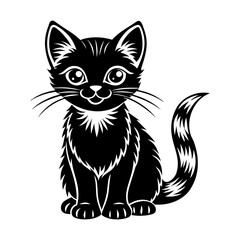 Obraz premium a black and white drawing of a cat with a long tail