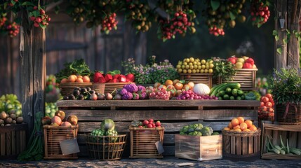 Fototapeta premium Farm Fresh Organic Produce and Business Opportunities at the Rustic Farm Stand