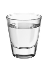 Shot glass with vodka on the isolated transparent background. Bar theme. Alcoholic drink. 3d rendering.