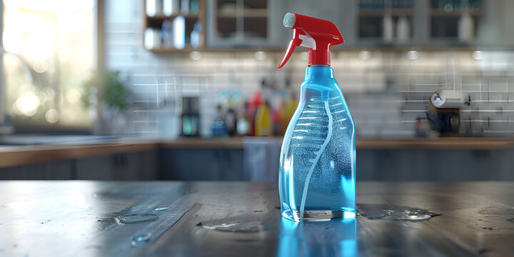 Household cleaning spray on table.