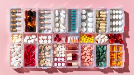 Organized Wellness Weekly Pill Organizer Stock Image for Medication Management and Health Care Concepts