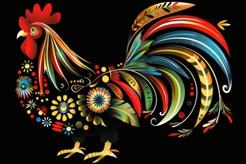 Obraz premium Illustration of a rooster on a black background