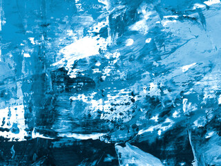 Blue fantastic abstract creative painting. Hand-drawn, color texture, brush strokes of paint, art background.