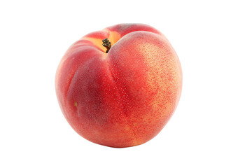 Close-up image of a fresh, ripe peach against a white background. Summer fruit with vibrant colors and succulent texture.