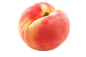 Close-up image of a single fresh peach with a blush of red and orange hues, isolated on a white background. Perfect for food and nutrition visuals.