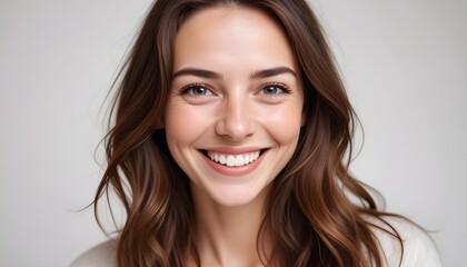 Young brown haired caucasian woman with a lovely smile, banner poster header design