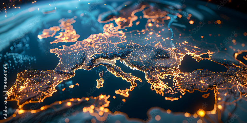 Wall mural european telecommunication and data transfer networks with global internet and artificial intelligen
