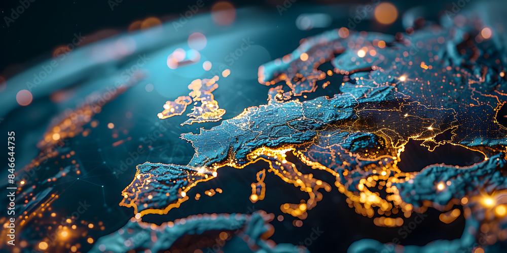 Wall mural european telecommunication and data transfer networks with global internet and artificial intelligen
