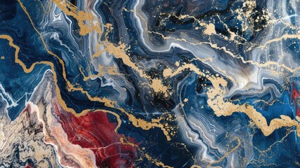 Naklejka premium Tie Dye design Diverse Marble Golden Oriental Watercolor Wall Art Traditional Design Deep Blue Deep Red Ivory Classic Interior Design Mirror image design