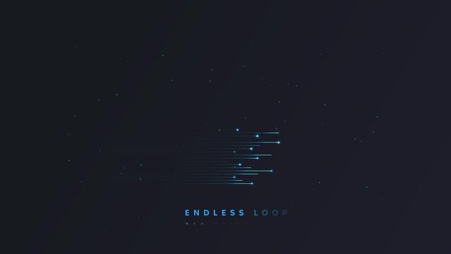 Endless loop concept. Moving banner with neon curved lines. Template and layout for presentations. Place for text. Digital data storage and archive. Cartoon flat animated graphics
