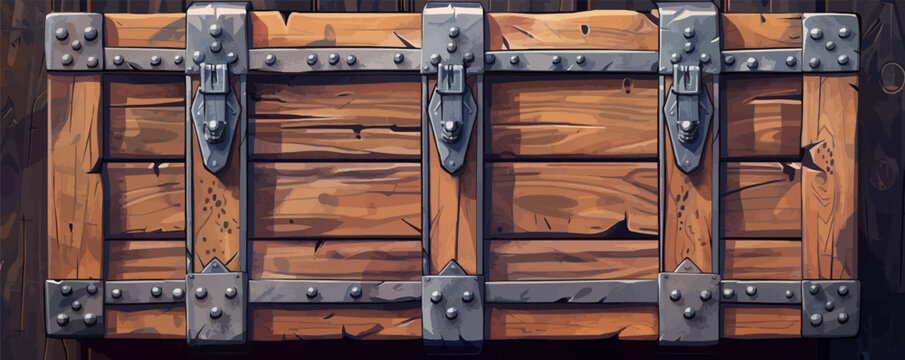 Classic wooden crate with metal hinges and texture Vector flat minimalistic isolated
