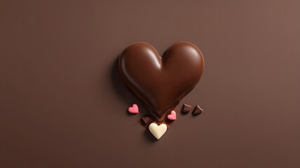 A chocolate heart surrounded by smaller chocolate hearts, their rich colors and smooth surfaces creating a harmonious and inviting composition.