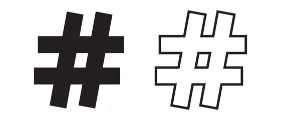 Obraz premium Hashtag icon, silhouette, vector design on white background. Modern Hashtag sign symbol, vector logo design for app, website. Social Media icon, symbol. Vector illustration.