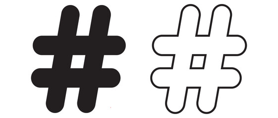 Modern Hashtag sign symbol, vector logo design for app, website. Hashtag icon, silhouette, vector design on white background. Social Media icon, symbol. Vector illustration.