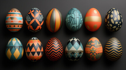 Colorful Easter Eggs with Unique Patterns and Different Colors