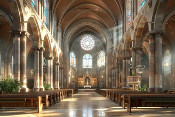 Obraz premium The church and the tables and chairs inside